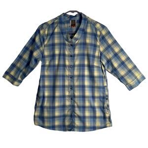 Helly Hansen Shirt Womens Size Small Blue Plaid Snap Close Pockets Lightweight